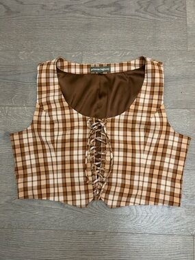 Princess Highway Stacey Check Vest Retro Corset Style Lace Up